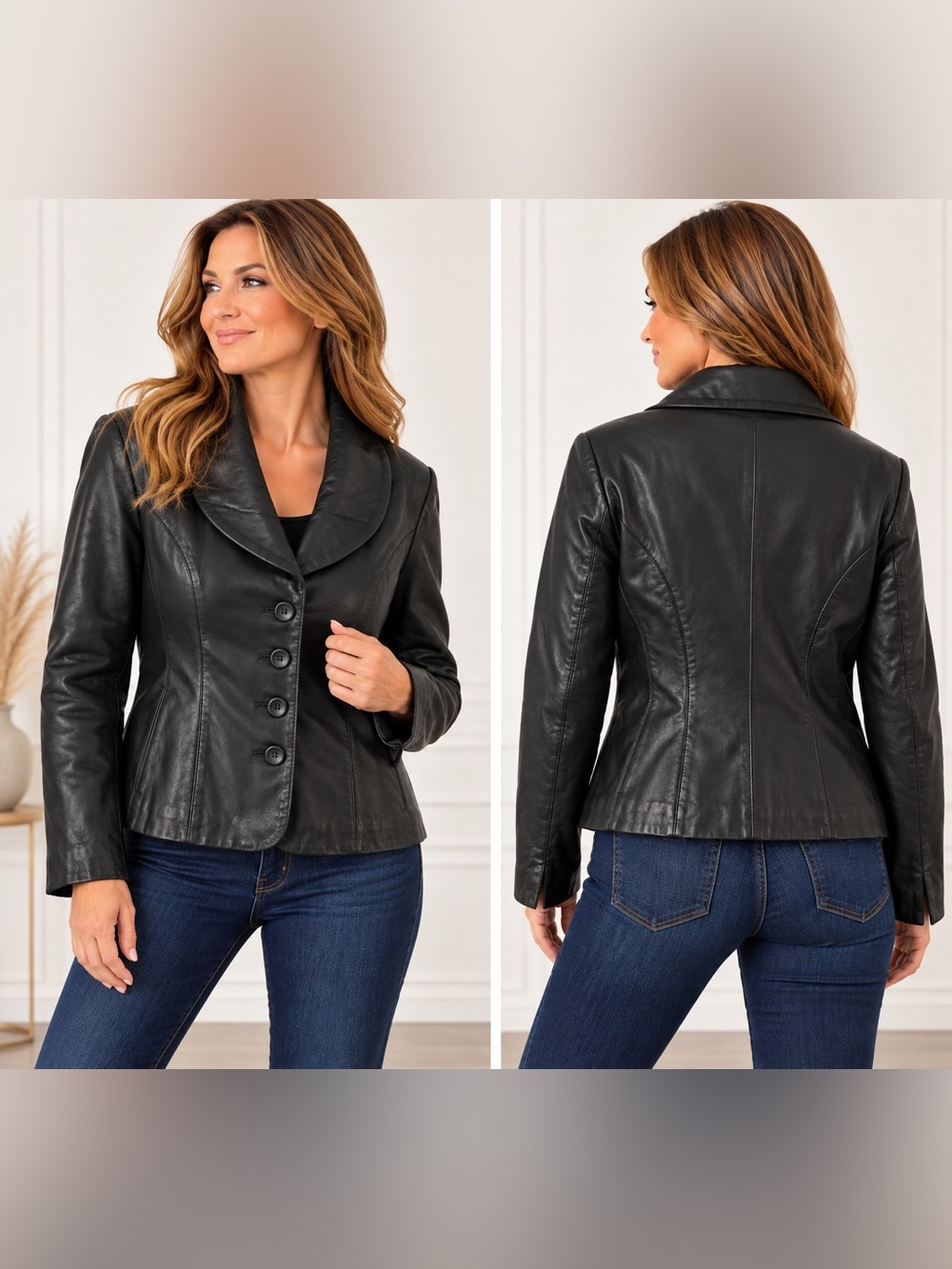 Danier Italian Leather Black Tailored Blazer Jacket Made in Canada Size